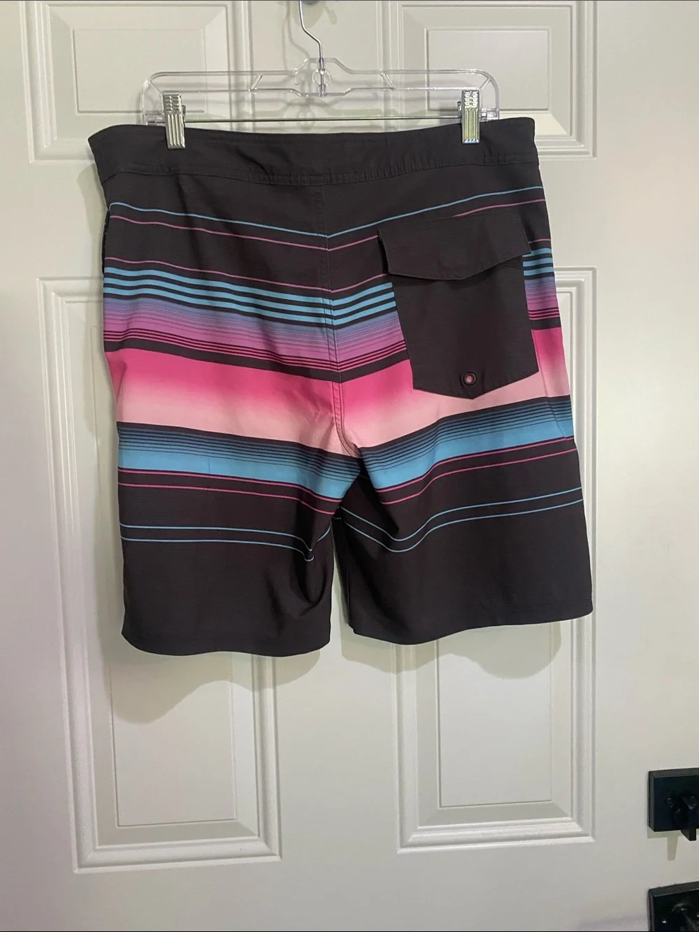 No Boundaries Black Board Shorts with Pink & Blue Stripes